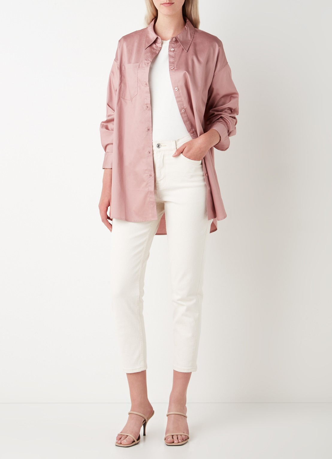 NA-KD Oversized blouse met borstzak - voorkant 4 oudroze