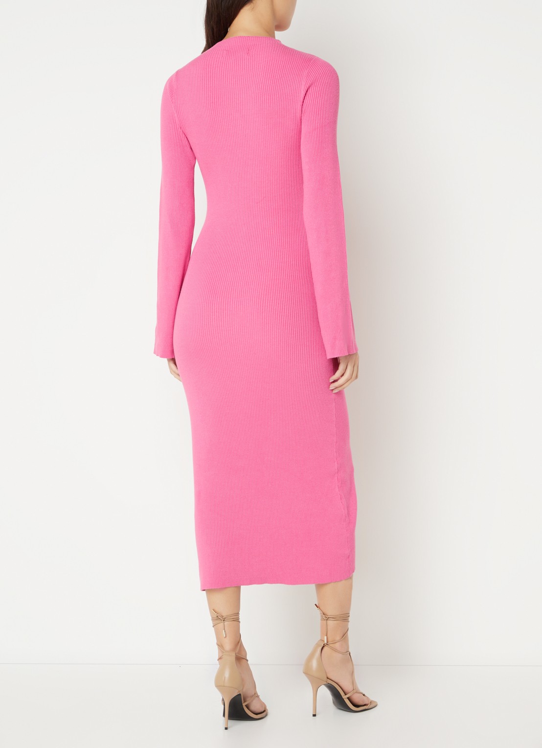 NA-KD Ribgebreide midi trui-jurk met lage col - achterkant 2 roze