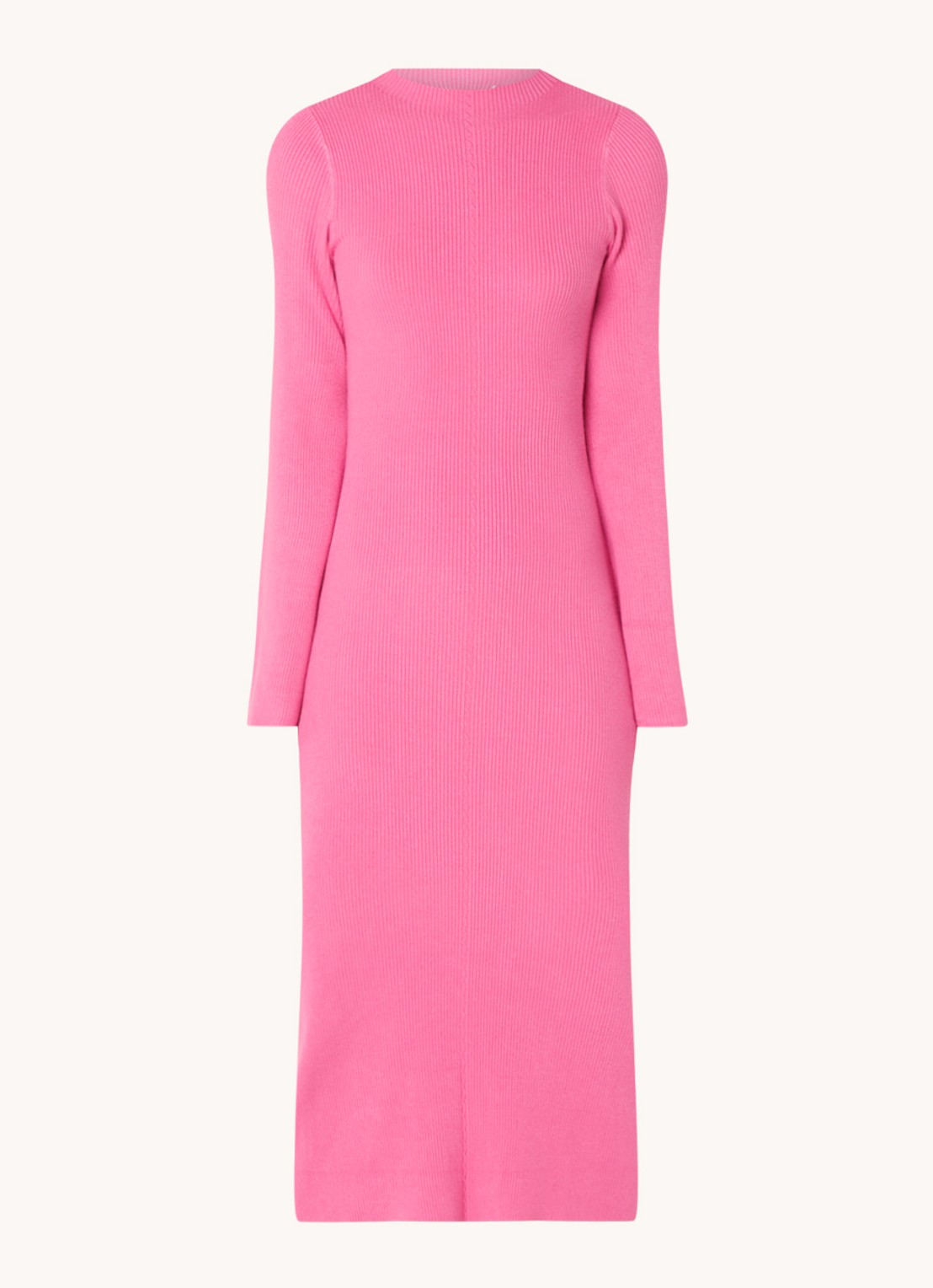 NA-KD Ribgebreide midi trui-jurk met lage col - voorkant 3 roze