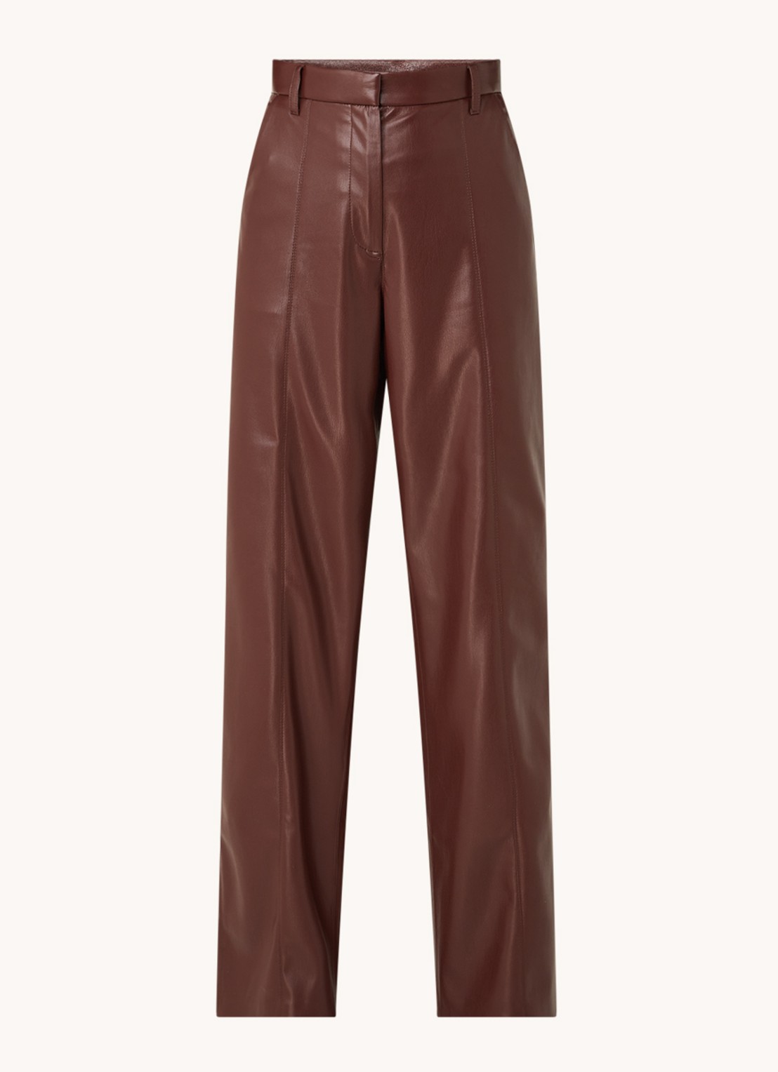 Nanushka Cleo high waist wide fit pantalon van imitatieleer - voorkant bruin