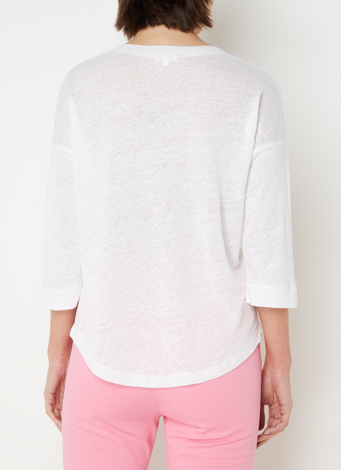 Neeve T-shirt van linnen met driekwart mouw en V-hals - achterkant wit