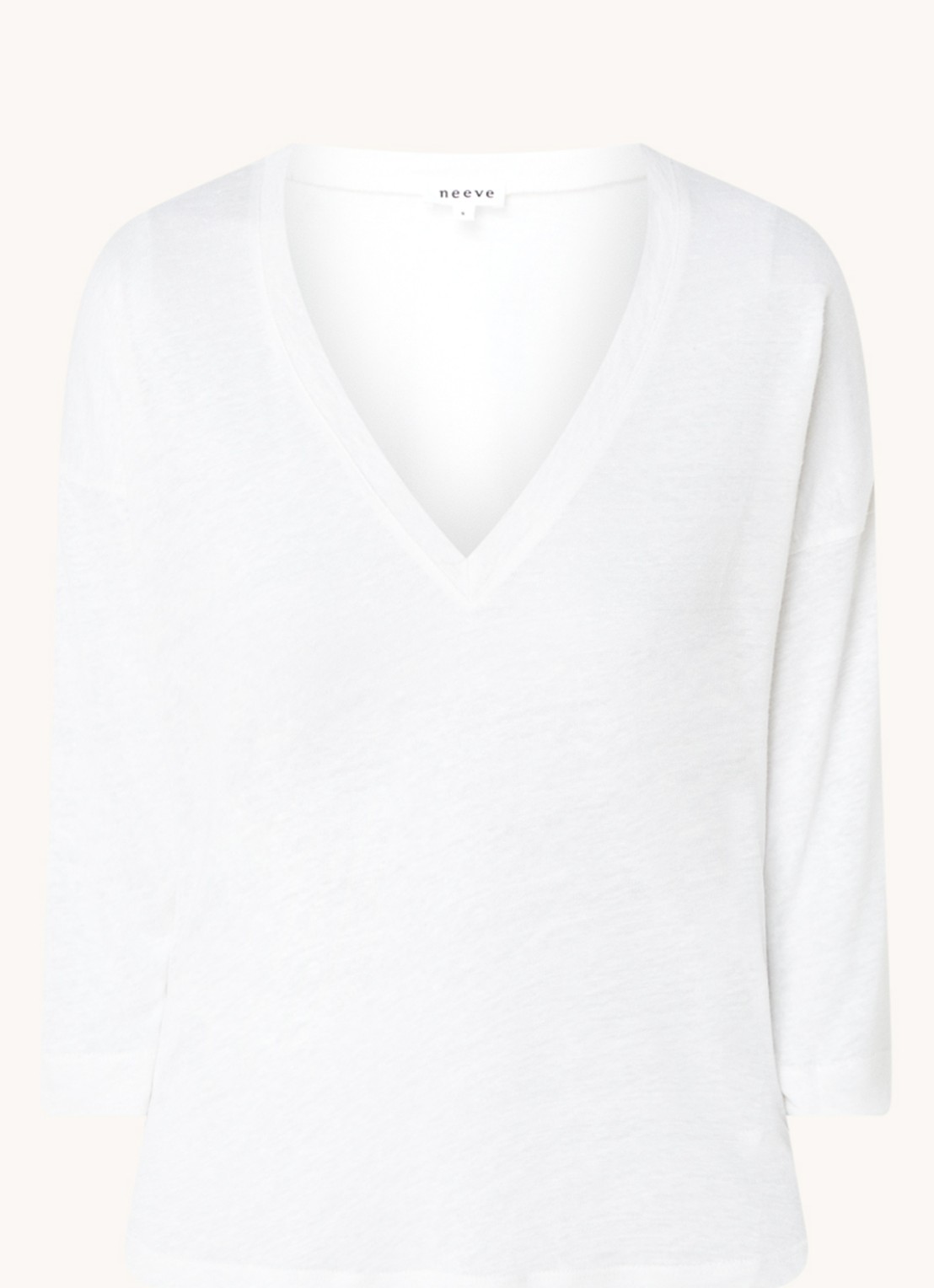 Neeve T-shirt van linnen met driekwart mouw en V-hals - voorkant 2 wit