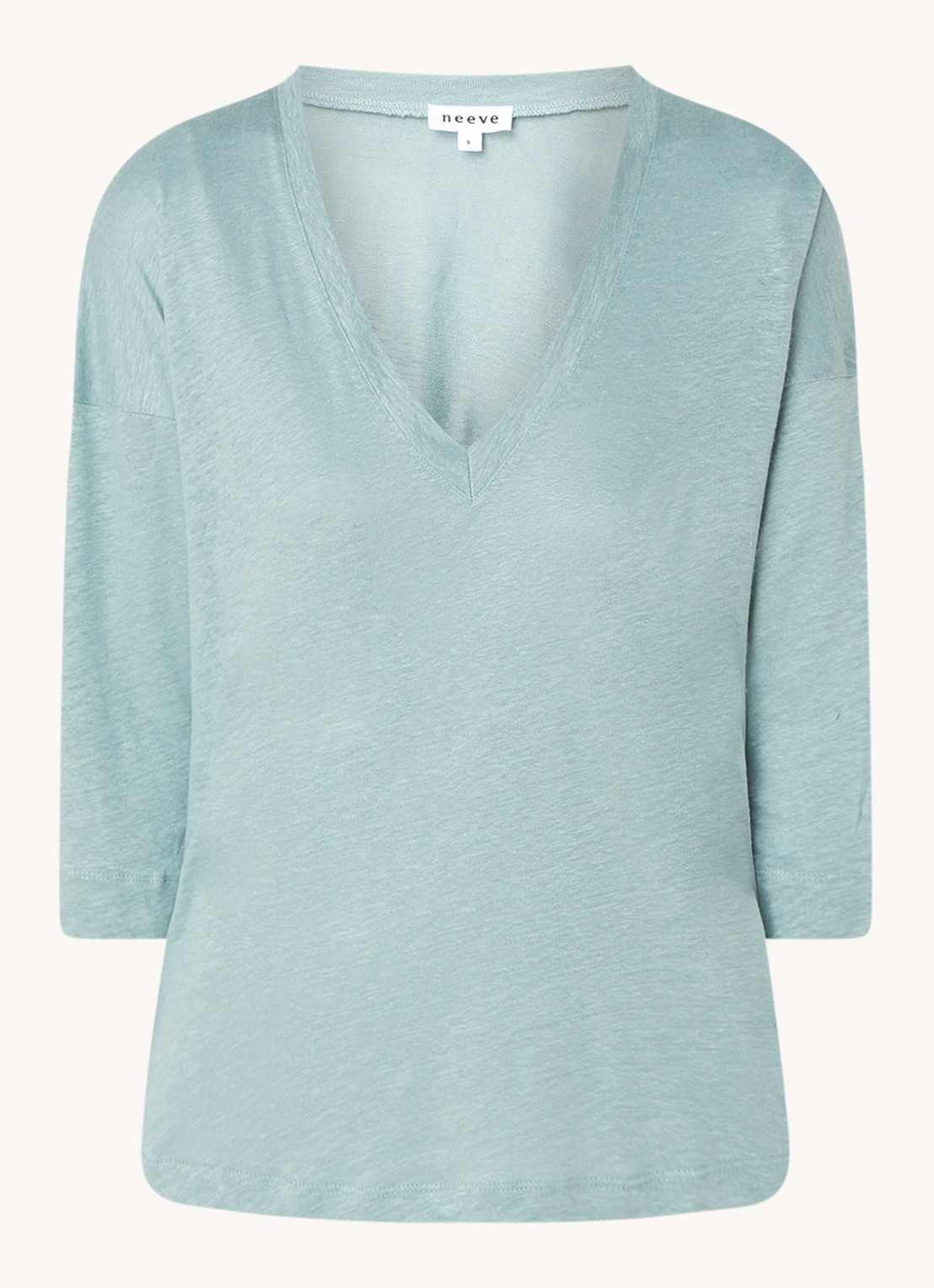 Neeve T-shirt van linnen met driekwart mouw en V-hals - voorkant 3 mint
