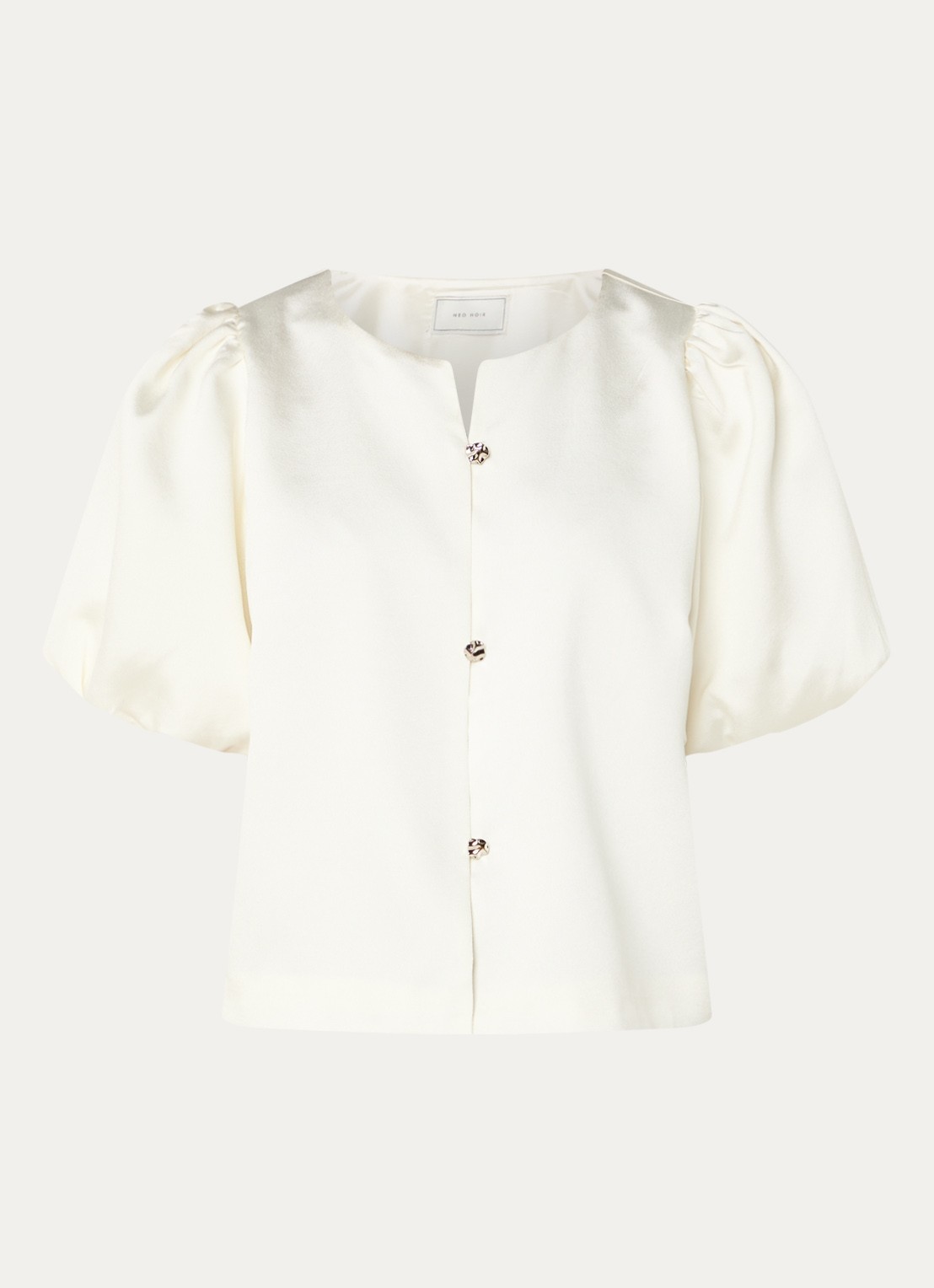 Neo Noir Aisa blouse van satijn - voorkant 3 gebroken wit