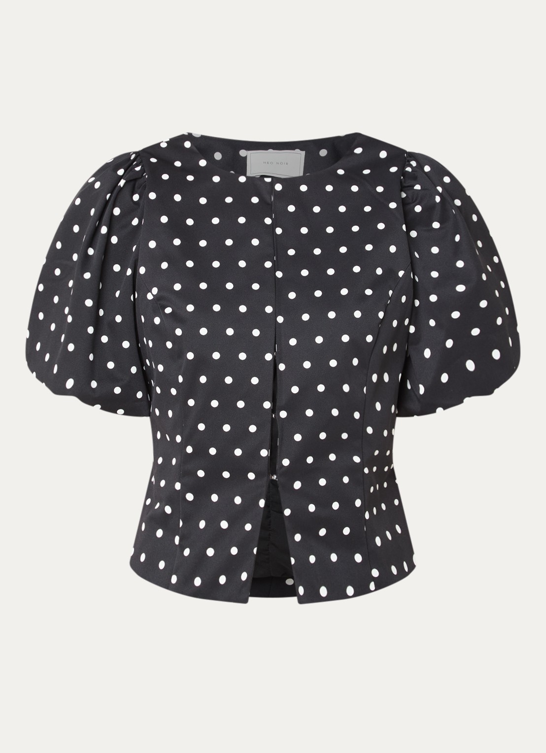 Neo Noir Anela blouse met stippenprint en pofmouw - voorkant 3 zwart