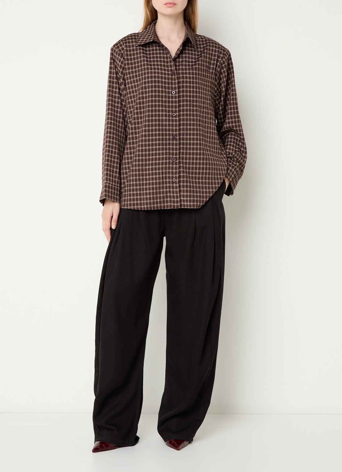 Neo Noir Anella blouse met ruitdessin - voorkant 4 roodbruin