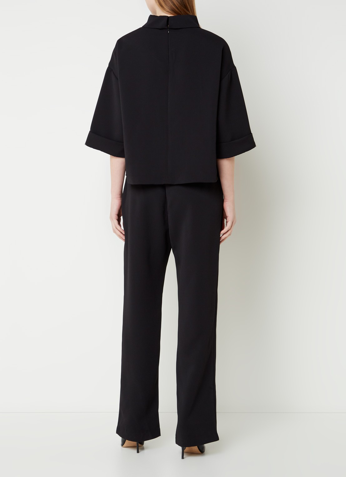 Neo Noir Arlo straight leg jumpsuit van crêpe - achterkant 4 zwart