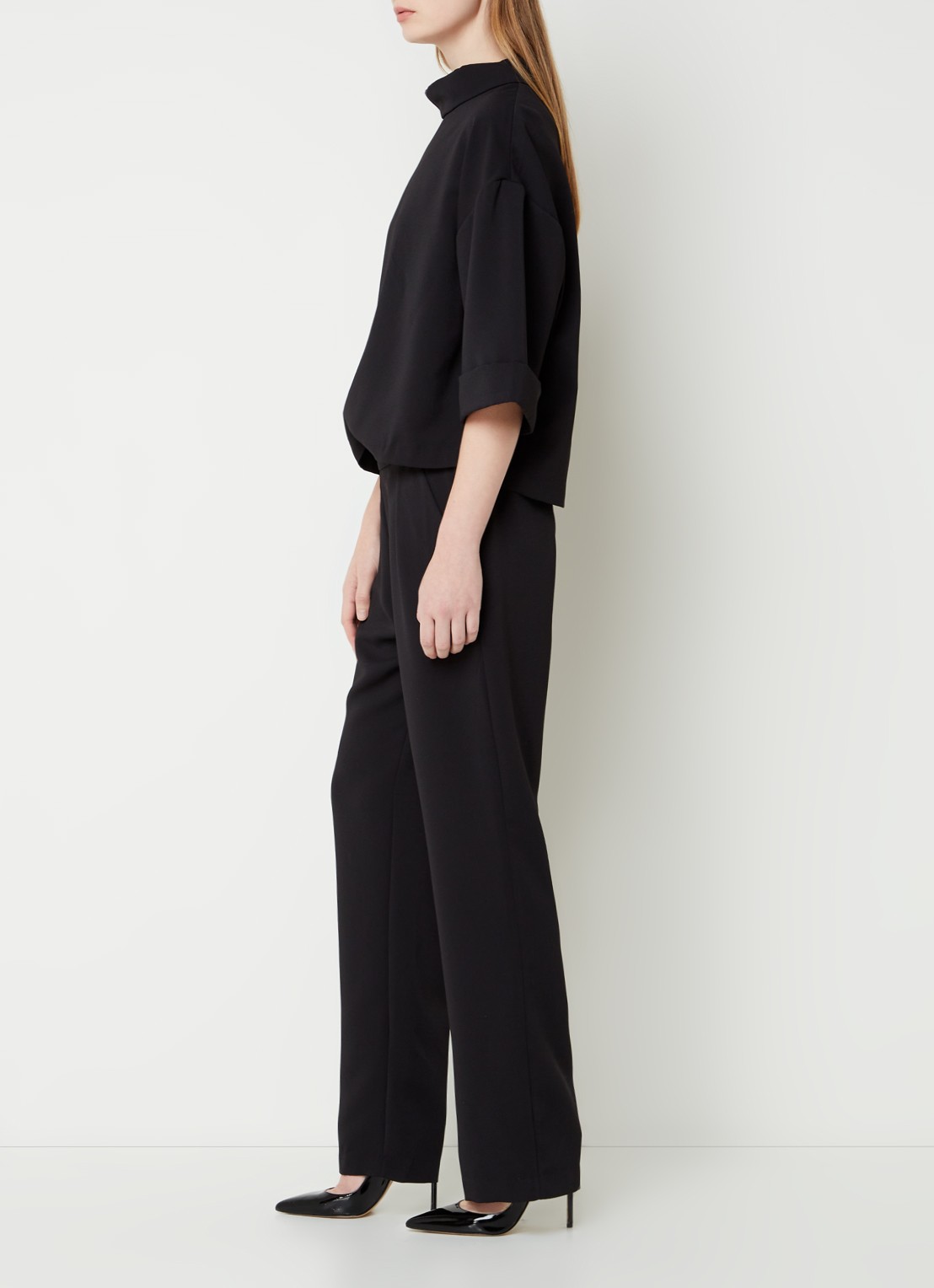 Neo Noir Arlo straight leg jumpsuit van crêpe - voorkant 3 zwart