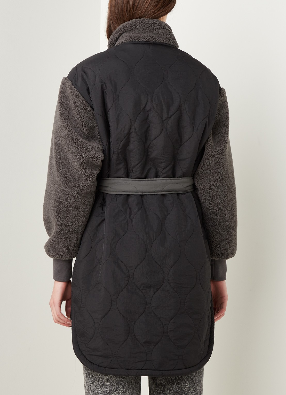 Neo Noir Atomic teddy jas met strikceintuur - achterkant antraciet