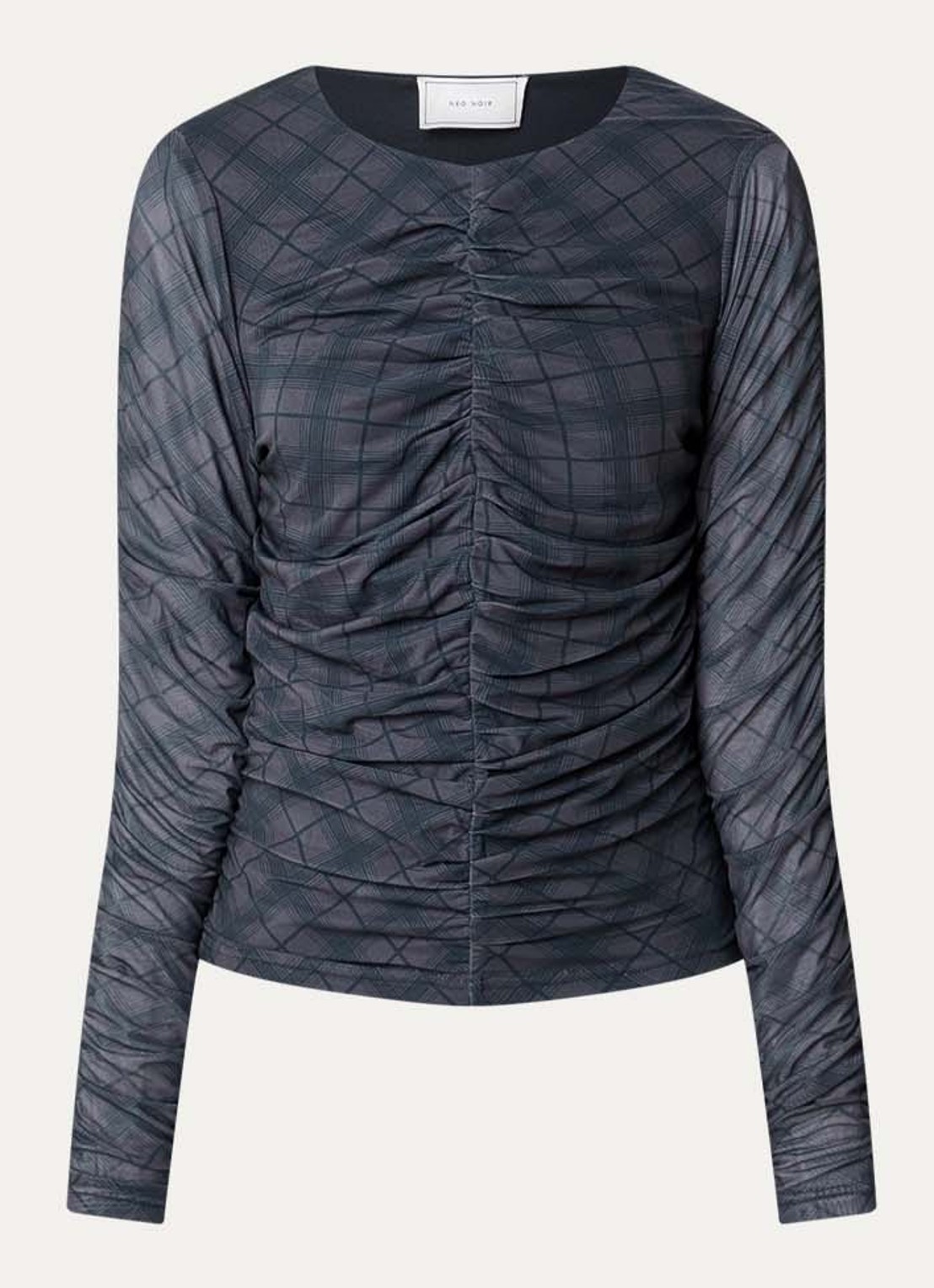 Neo Noir Bea top van mesh met ruitdessin - voorkant grijs