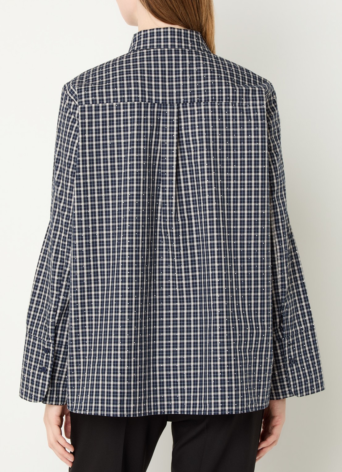 Neo Noir Bedaz blouse met ruitdessin en pailletten - achterkant donkerblauw
