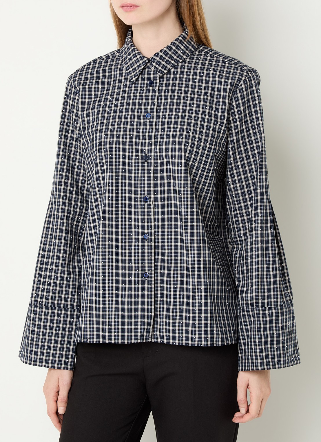 Neo Noir Bedaz blouse met ruitdessin en pailletten - detail 4 donkerblauw
