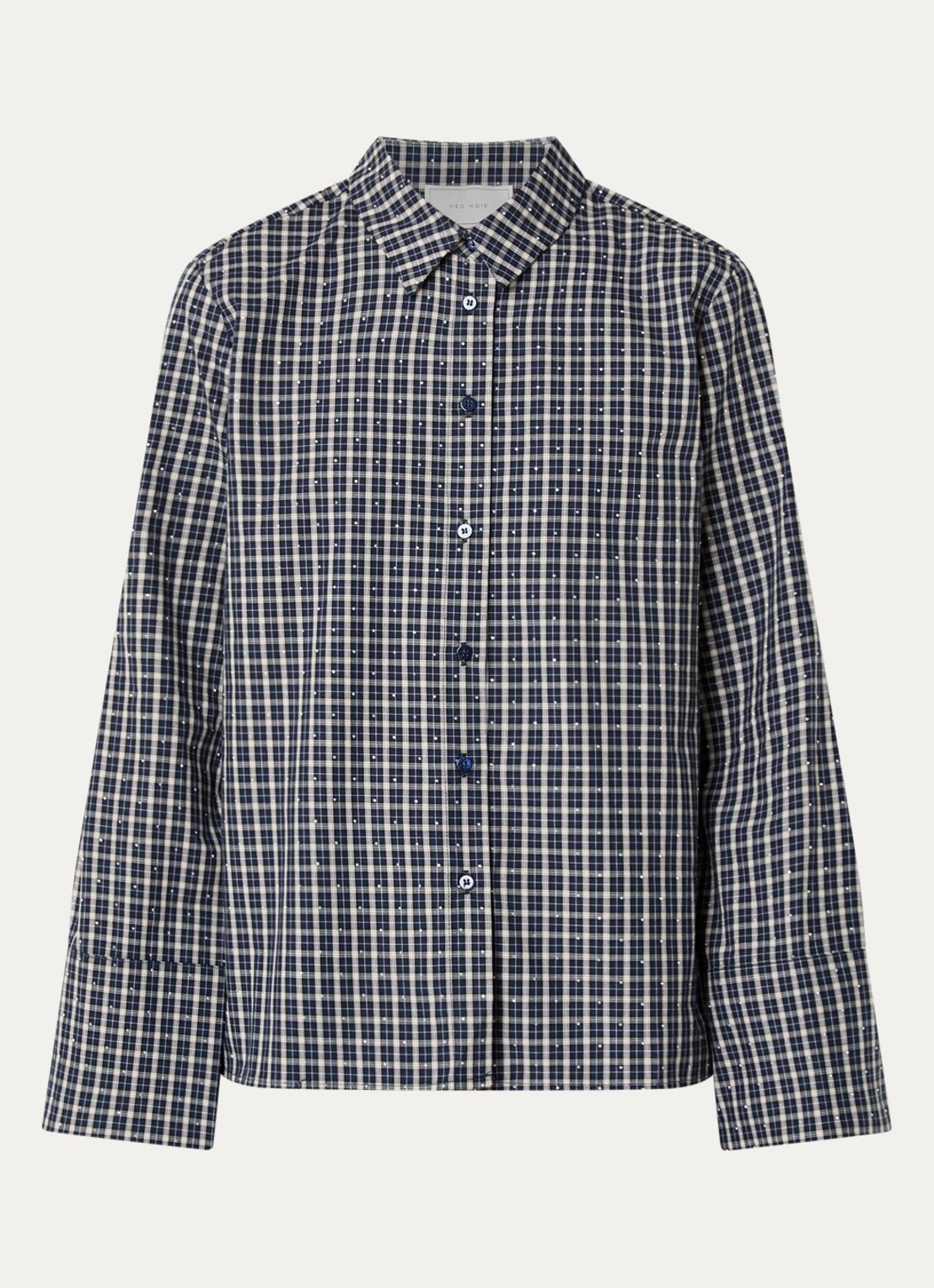 Neo Noir Bedaz blouse met ruitdessin en pailletten - voorkant 2 donkerblauw