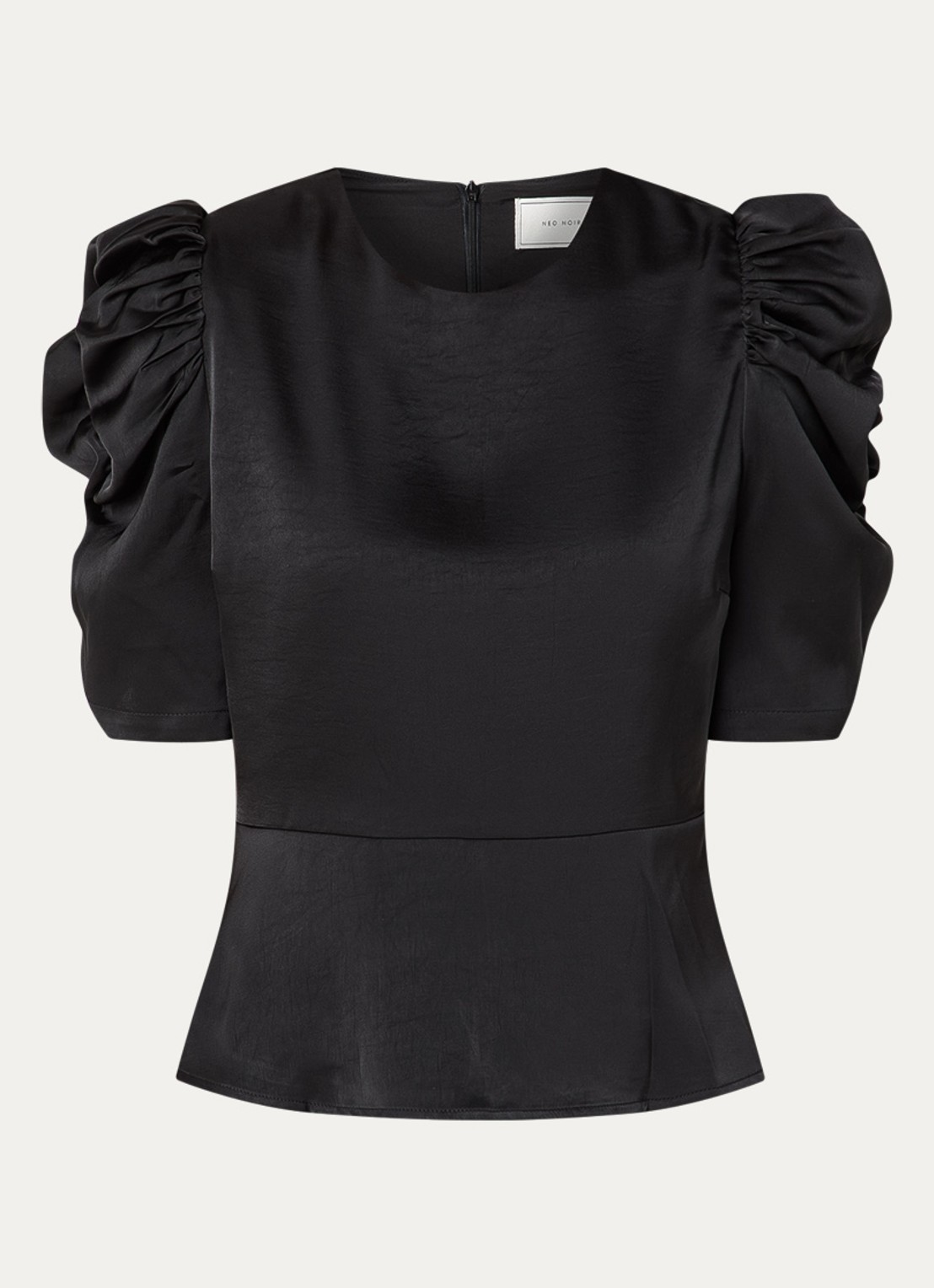 Neo Noir Benua blouse met pofmouw - voorkant zwart