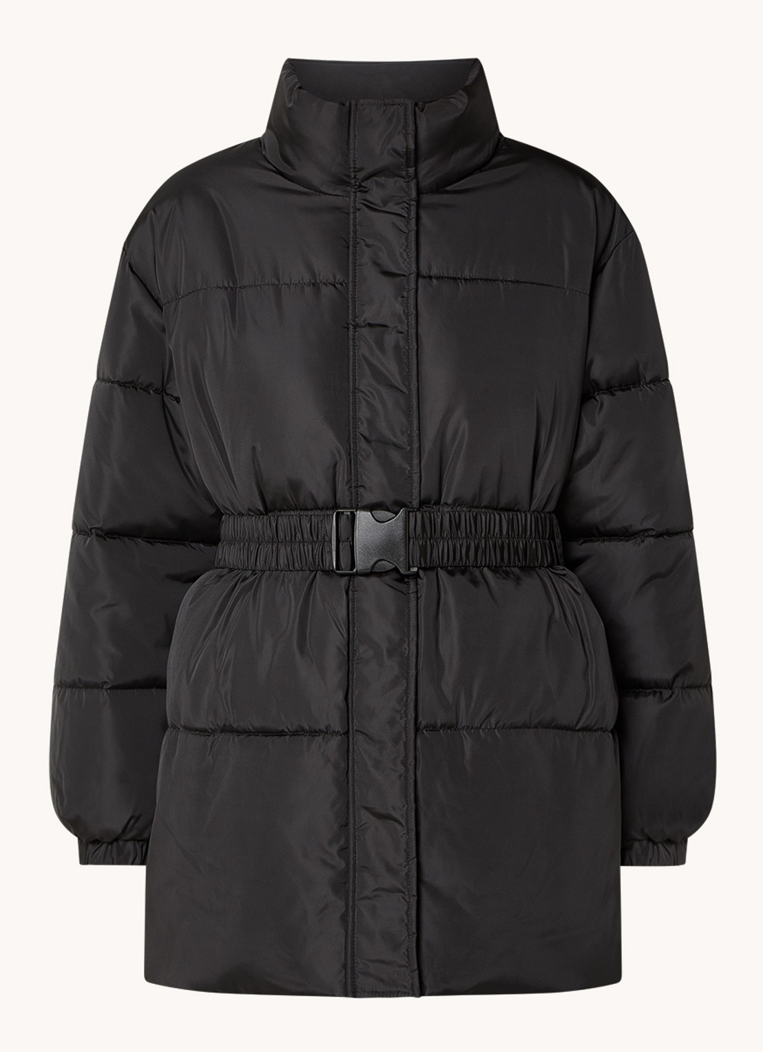 Neo Noir Bobbie puffer jack met ceintuur - voorkant zwart