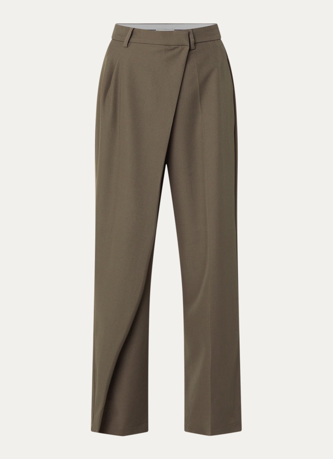 Neo Noir Calina high waist straight fit pantalon met overslag - voorkant 3 donkerbruin