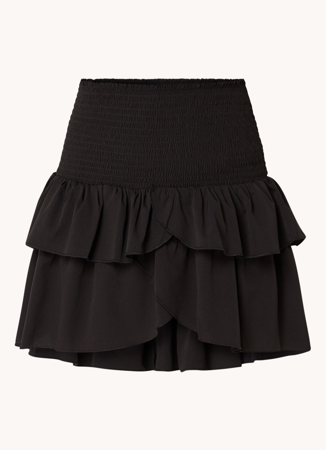 Neo Noir Carin minirok met smockwerk en volant  - voorkant 2 zwart