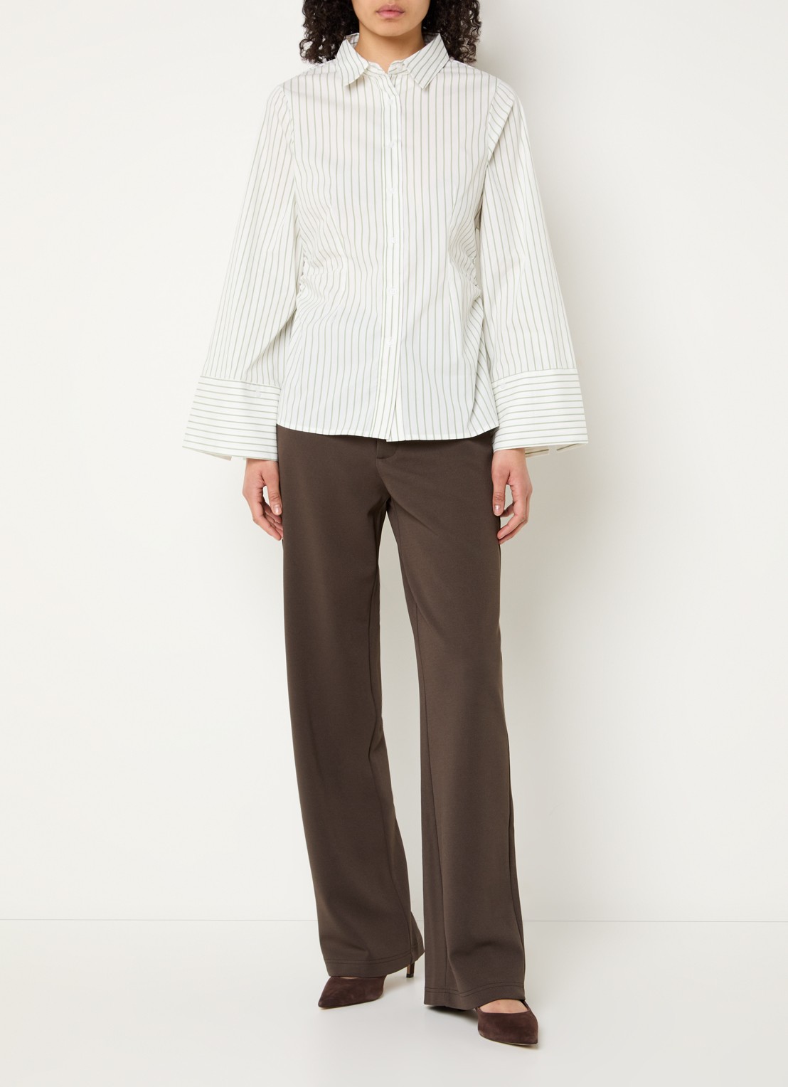 Neo Noir Caroli blouse met streepprint en plooidetail - voorkant 2 groen