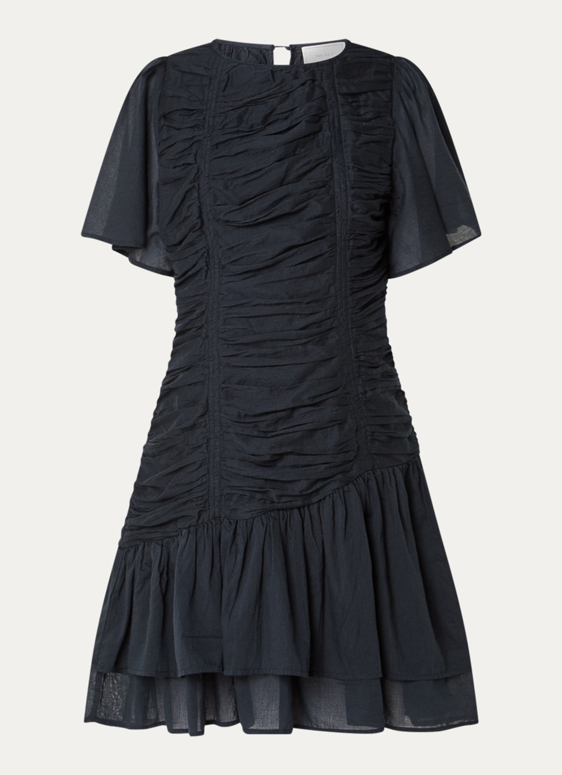 Neo Noir Circle S mini jurk met ruches en vlindermouw - voorkant 3 donkerblauw