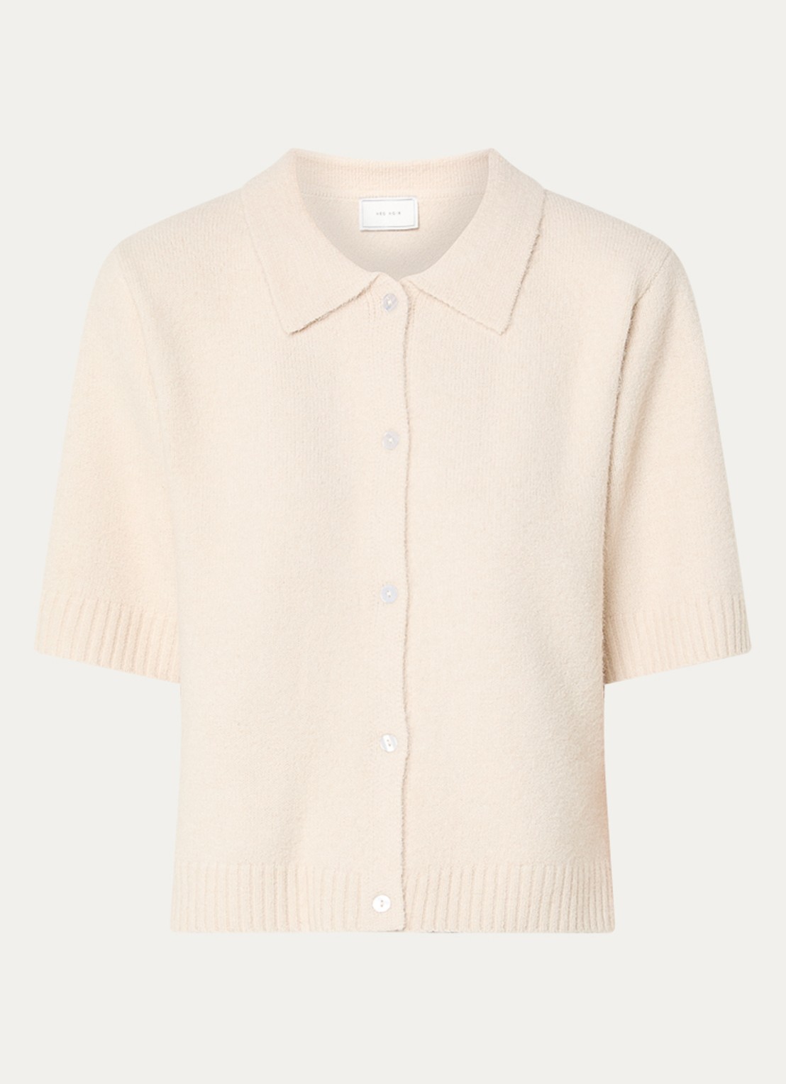 Neo Noir Cunna grofgebreide polo in wolblend - voorkant 3 beige