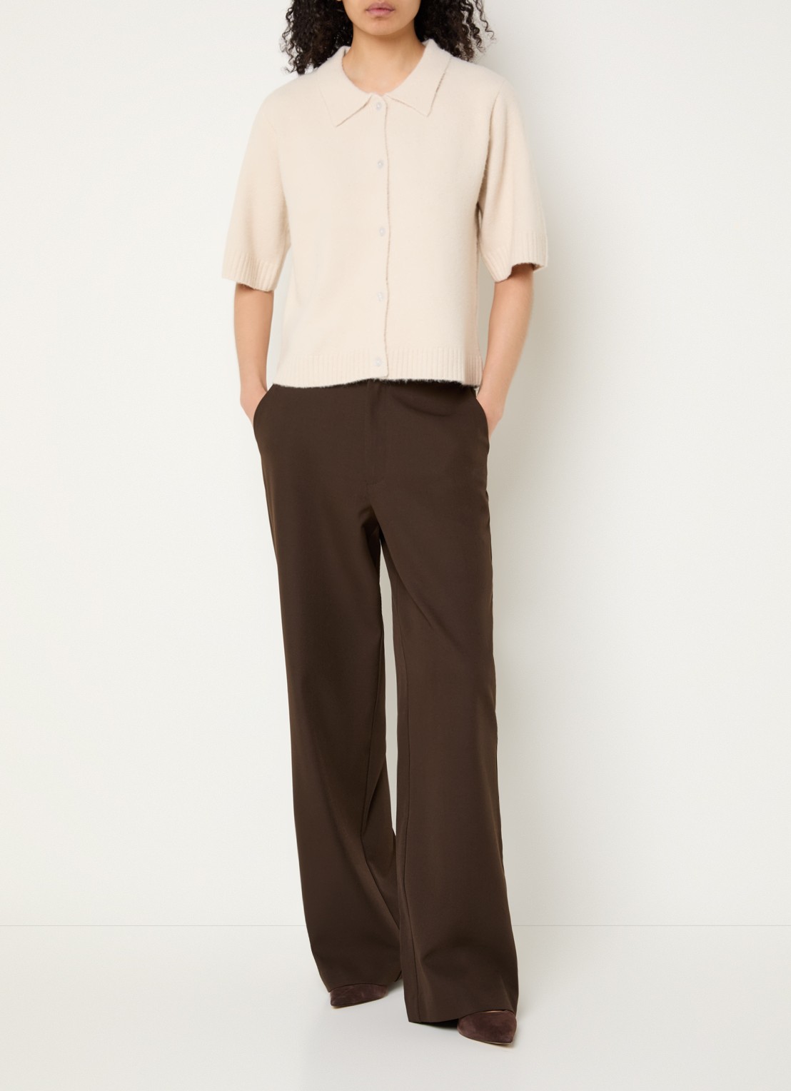 Neo Noir Cunna grofgebreide polo in wolblend - voorkant 4 beige