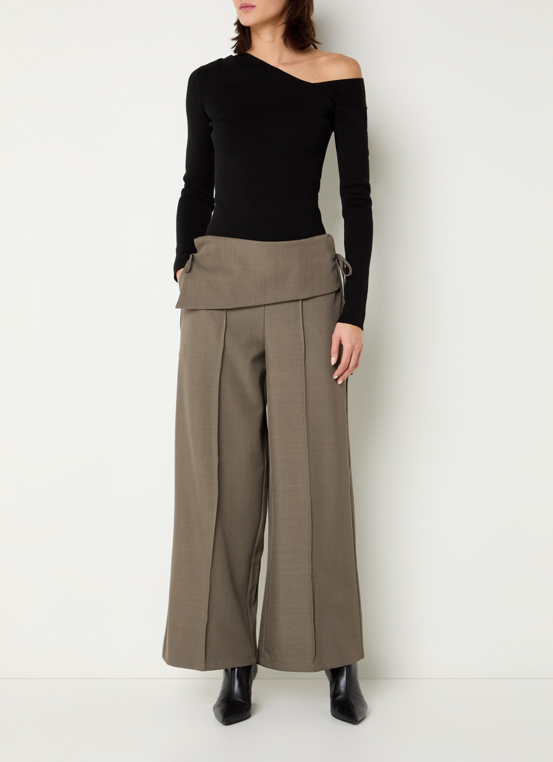 Neo Noir Deani high waist wide fit pantalon  - voorkant 4 taupe