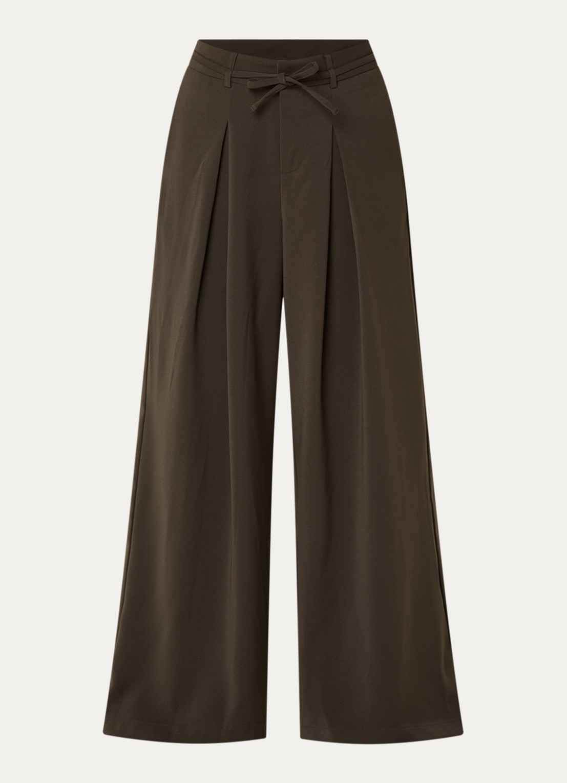 Neo Noir Eddina high waist wide fit pantalon met strikceintuur - voorkant 3 donkerbruin