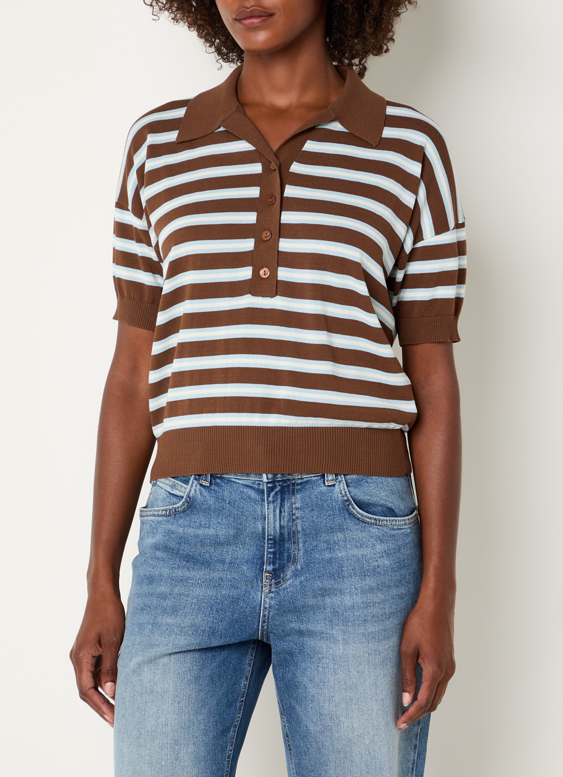 Neo Noir Emira polo met streepprint - detail 3 cognac