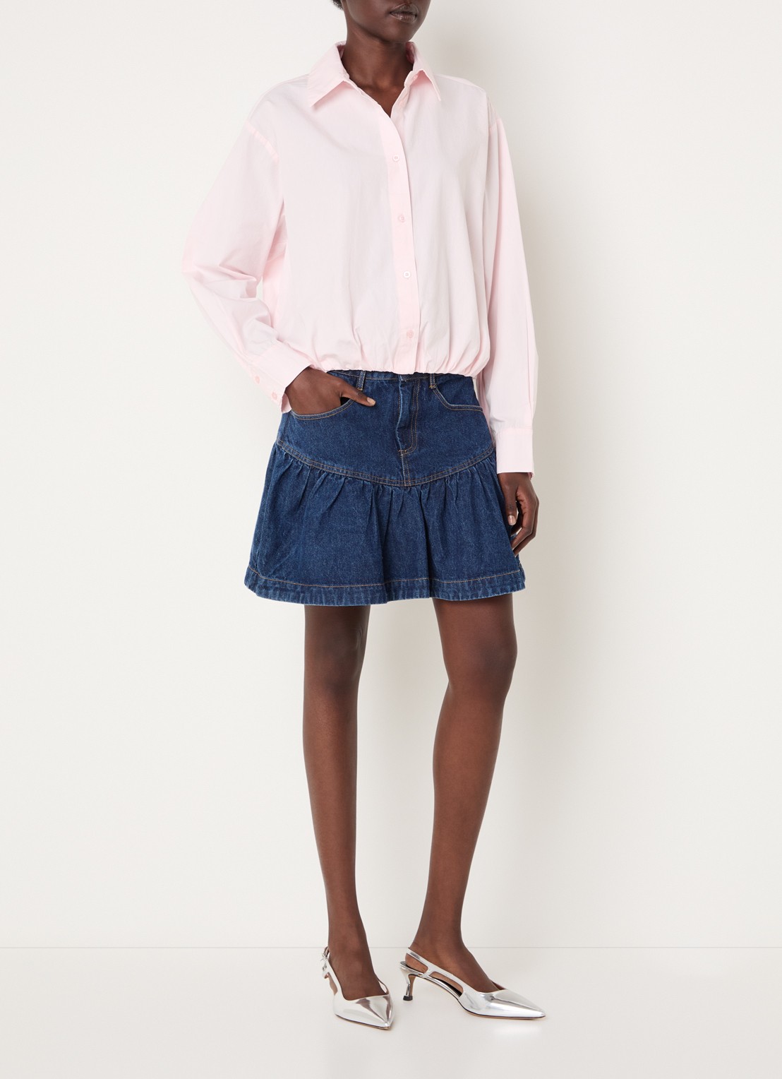 Neo Noir Emmana blouse met pofmouw - voorkant 4 lichtroze