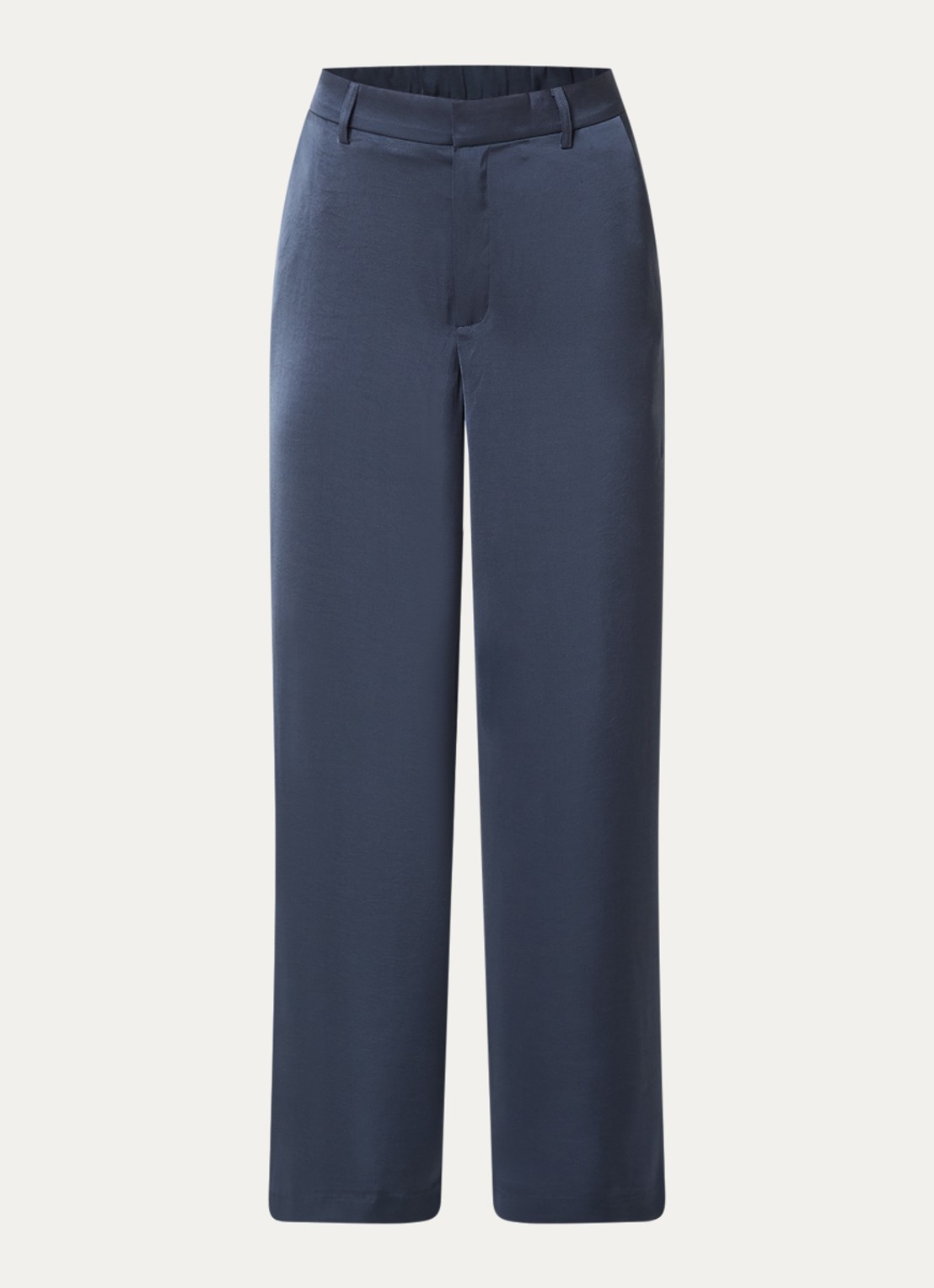 Neo Noir Emmett high waist straight fit pantalon van satijn - voorkant 3 staalblauw