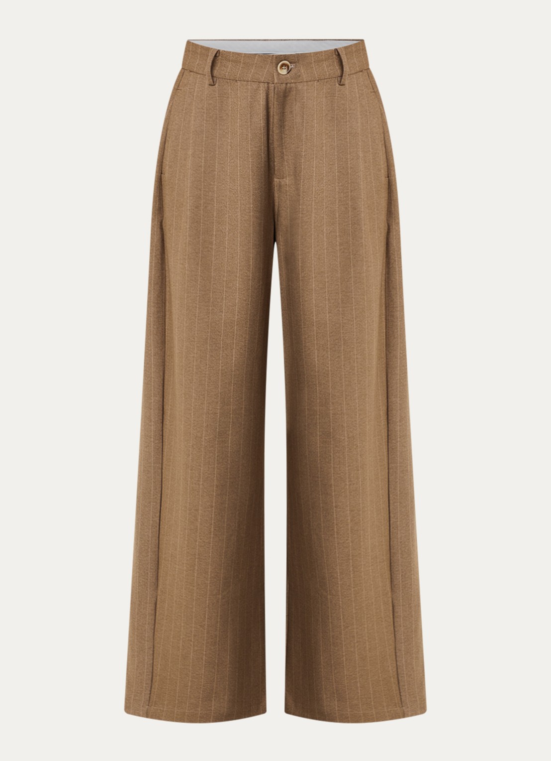 Neo Noir Essial high waist wide fit broek met streepprint - voorkant 2 lichtbruin