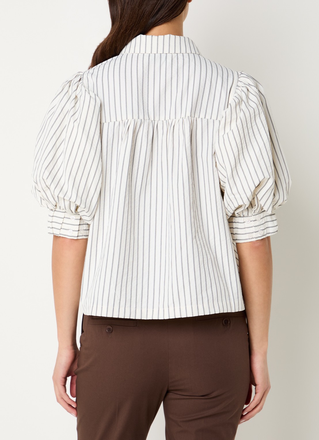 Neo Noir Etta blouse met ballonmouw en streepprint - achterkant 4 gebroken wit