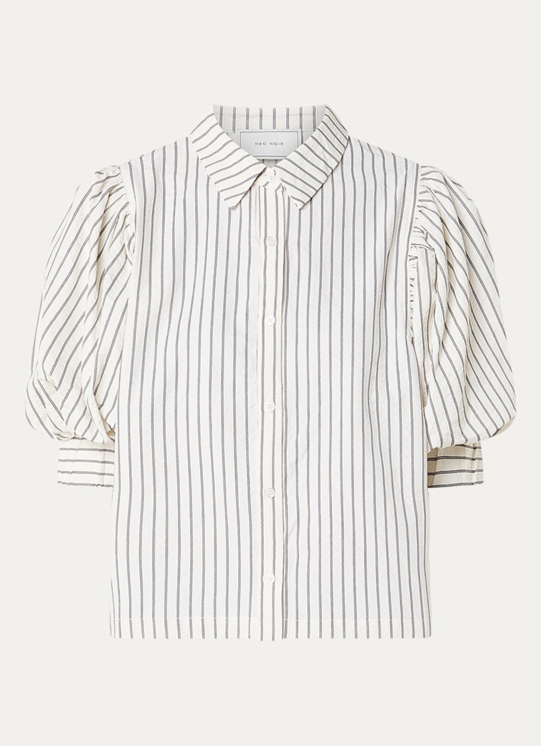 Neo Noir Etta blouse met ballonmouw en streepprint - voorkant gebroken wit