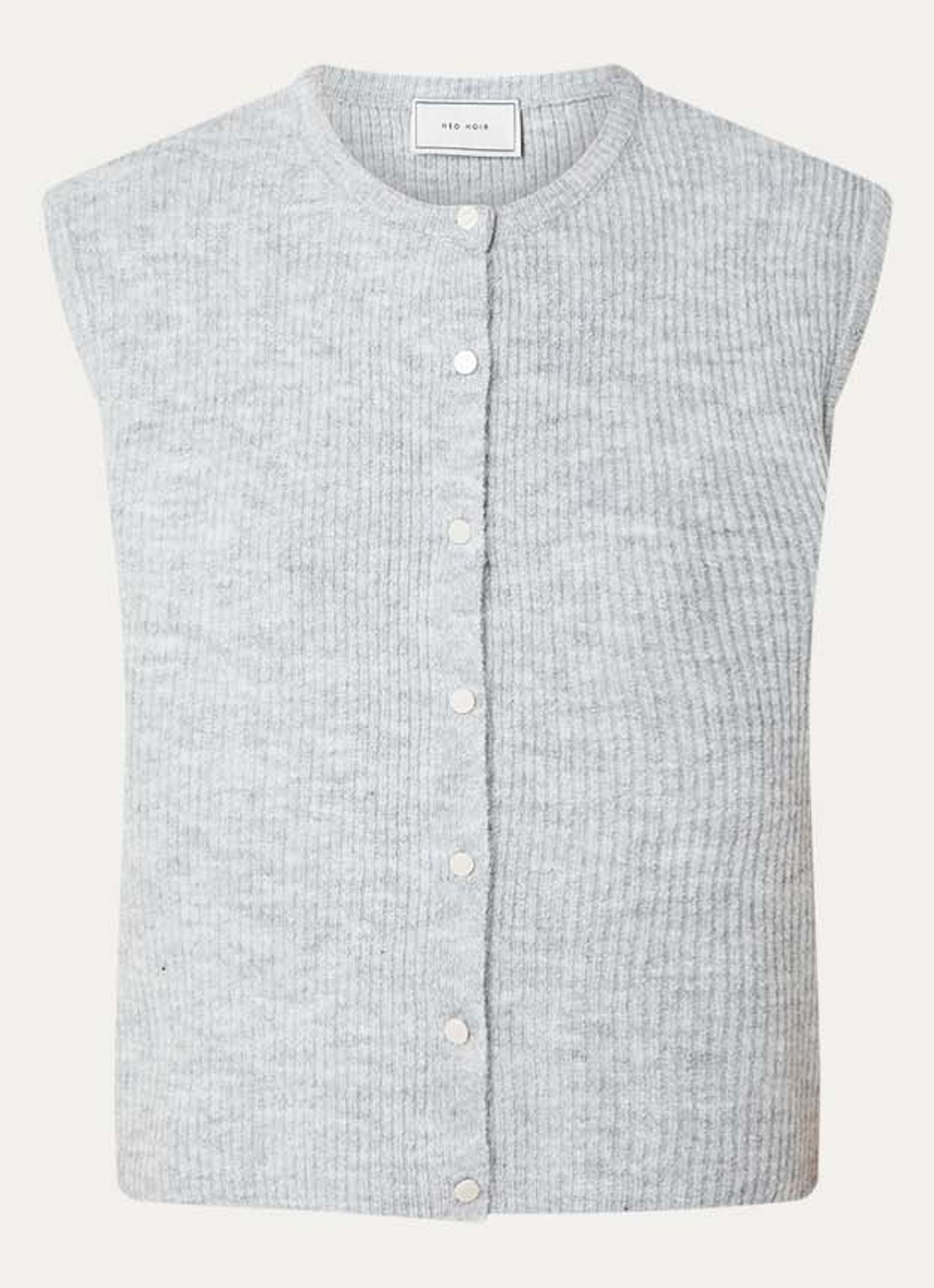 Neo Noir Everest ribgebreid gilet met ronde hals - voorkant 3 lichtgrijs