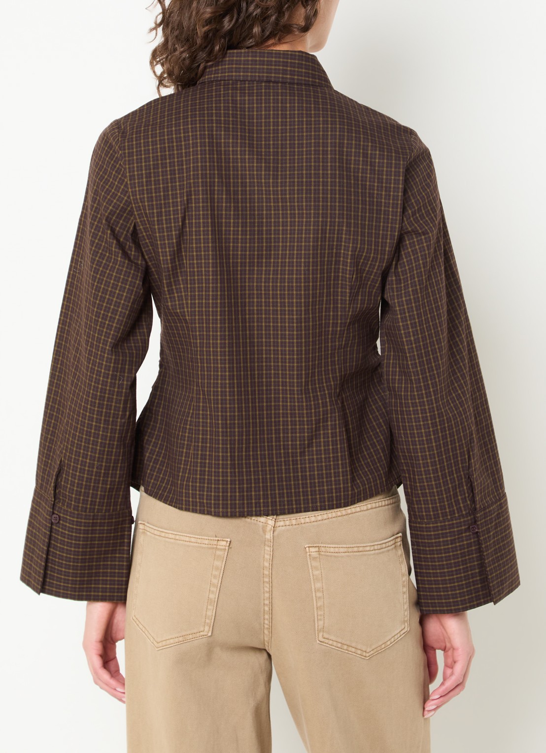 Neo Noir Fenli blouse met ruitdessin en asymmetrisch detail - achterkant 3 aubergine