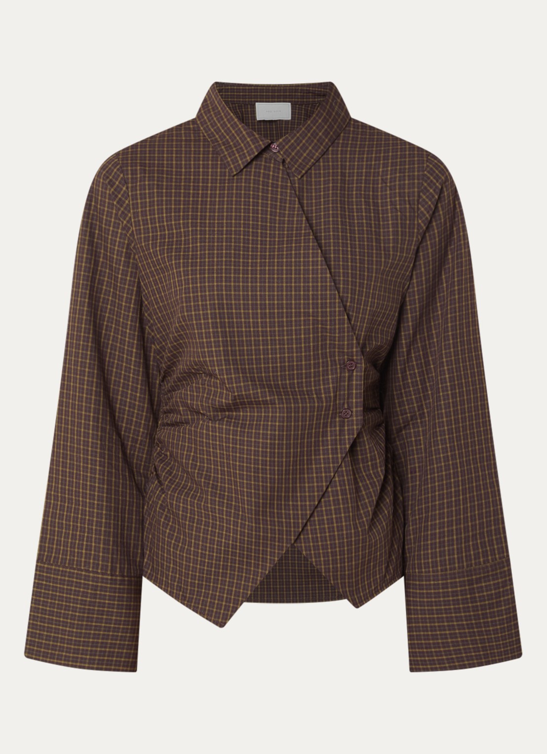 Neo Noir Fenli blouse met ruitdessin en asymmetrisch detail - voorkant aubergine