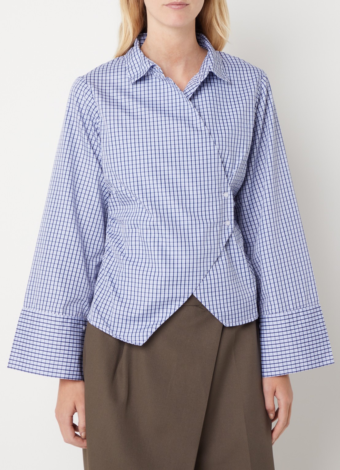 Neo Noir Fenli blouse met ruitdessin en asymmetrische zoom - detail 4 blauw
