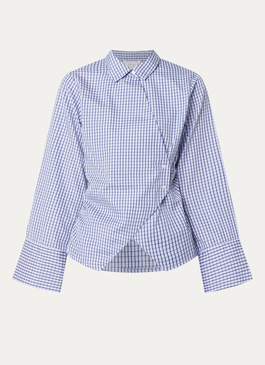 Neo Noir Fenli blouse met ruitdessin en asymmetrische zoom - voorkant blauw