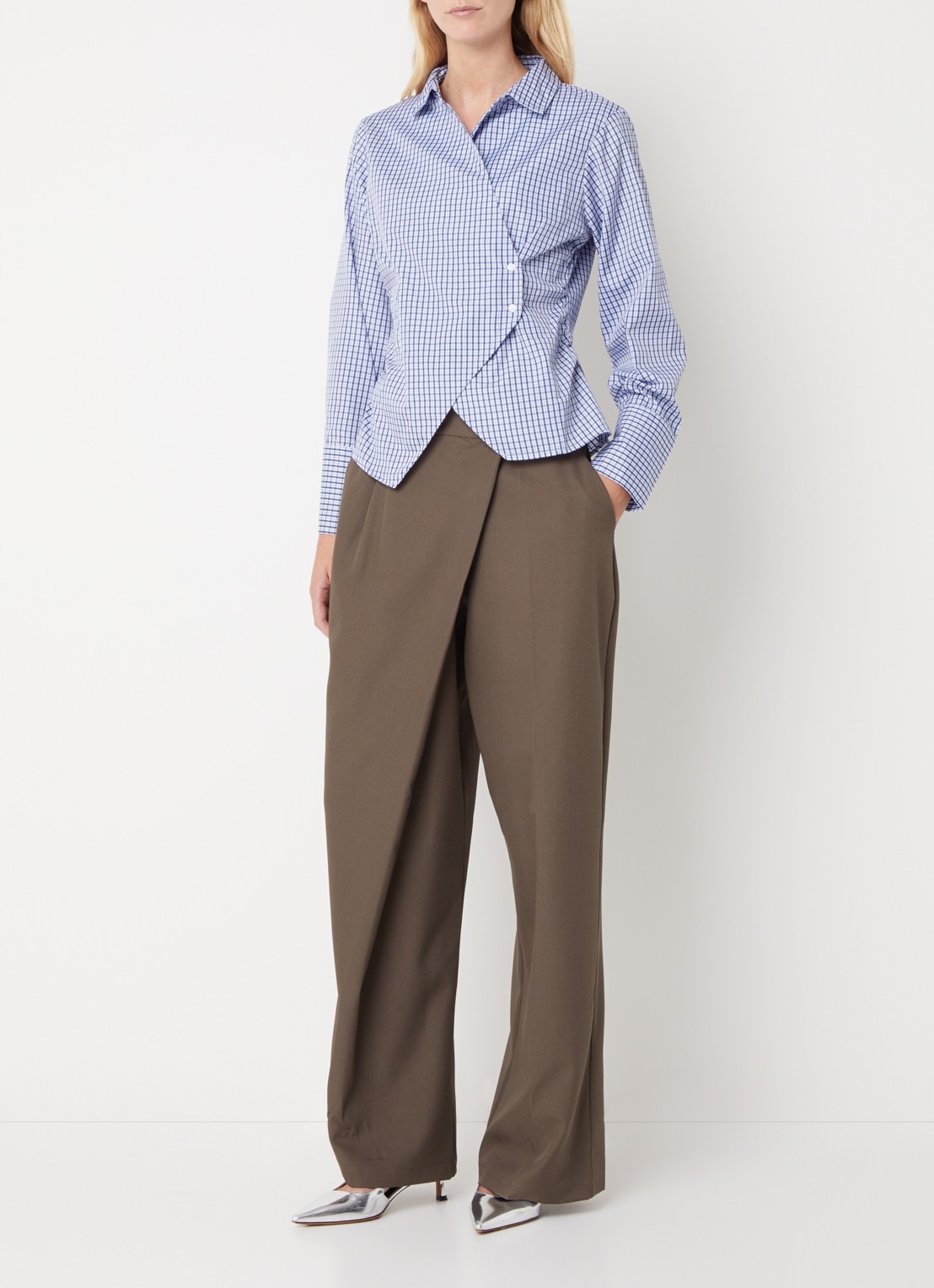Neo Noir Fenli blouse met ruitdessin en asymmetrische zoom - voorkant 2 blauw