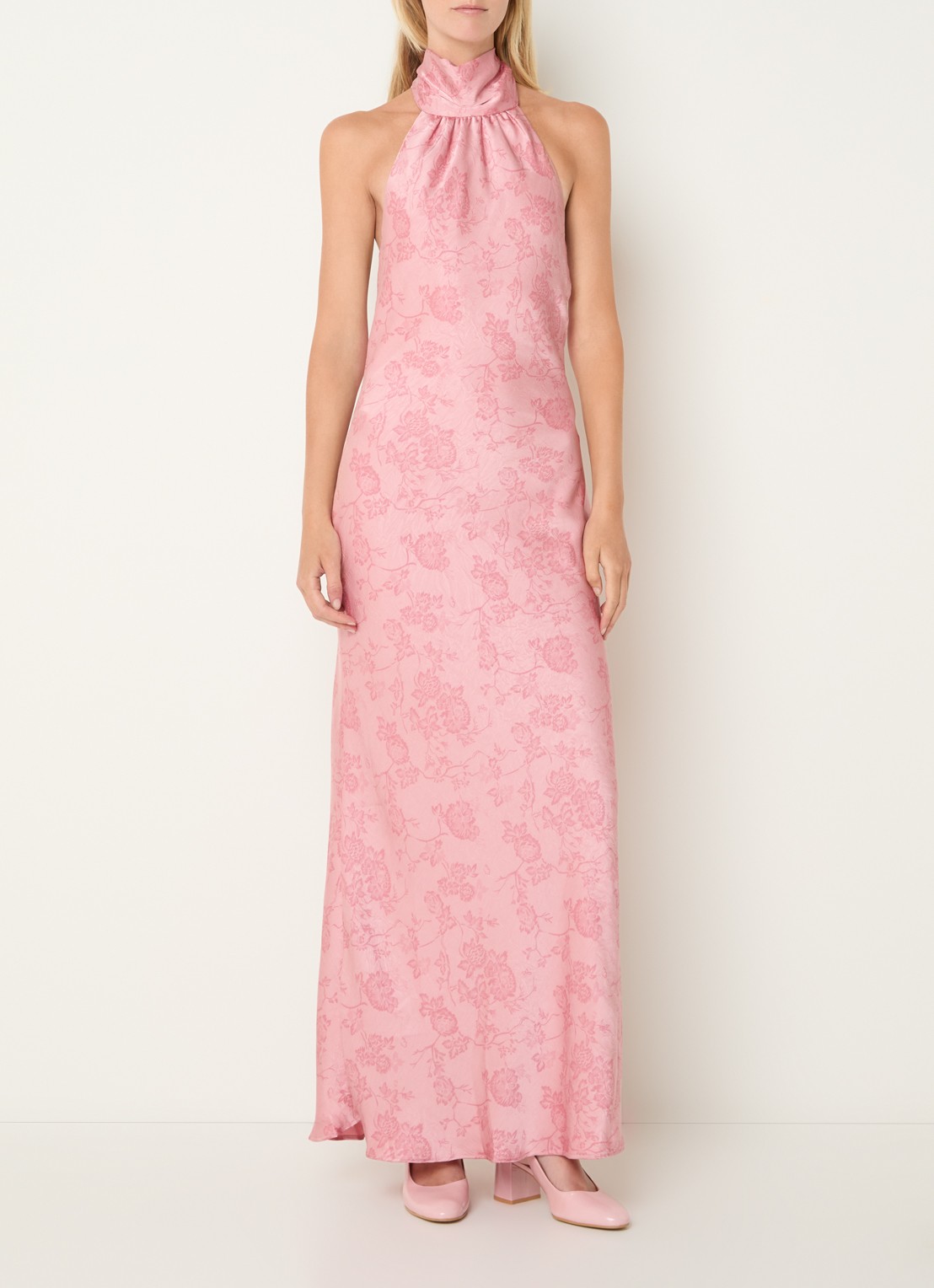 Neo Noir Fiona maxi jurk met print - detail lichtroze