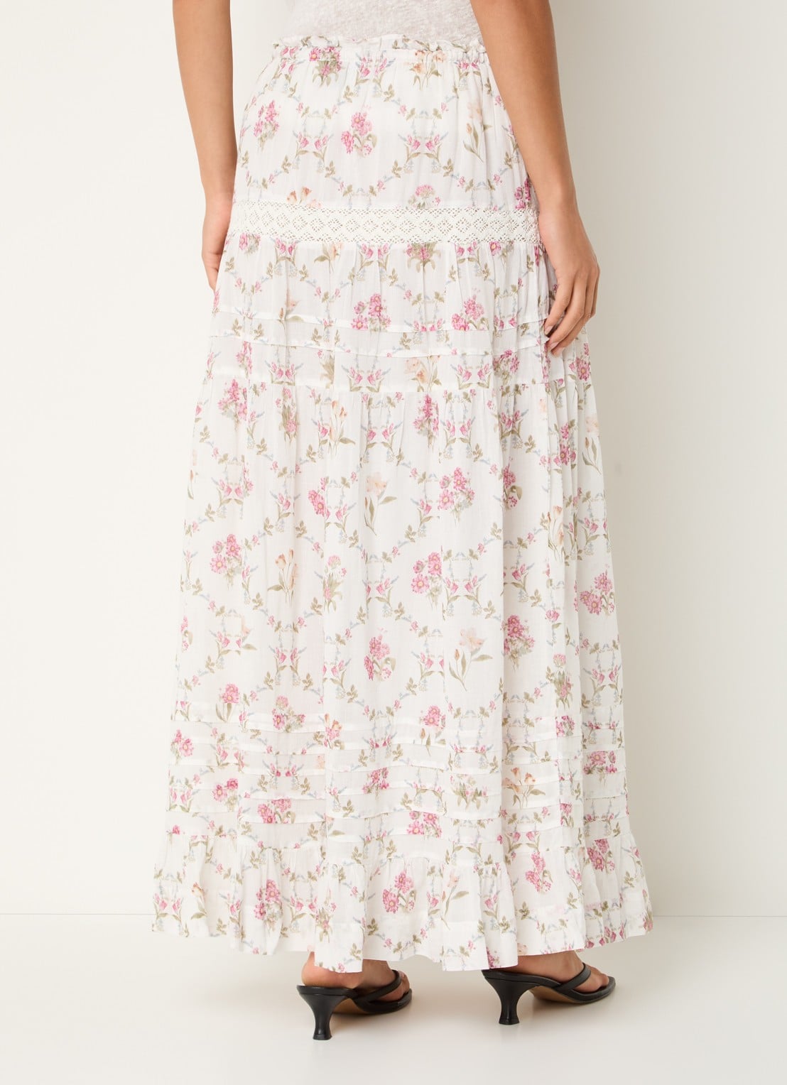 Neo Noir Fippo maxi rok met bloemenprint en details van kant - achterkant wit