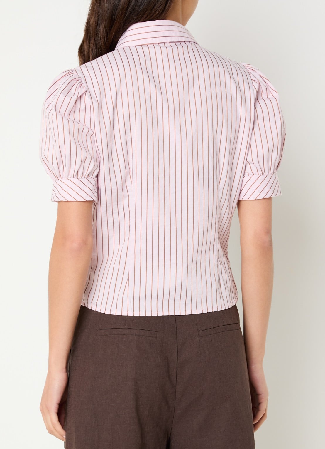 Neo Noir Frannie blouse met streepprint en ballonmouw - achterkant 3 lichtroze