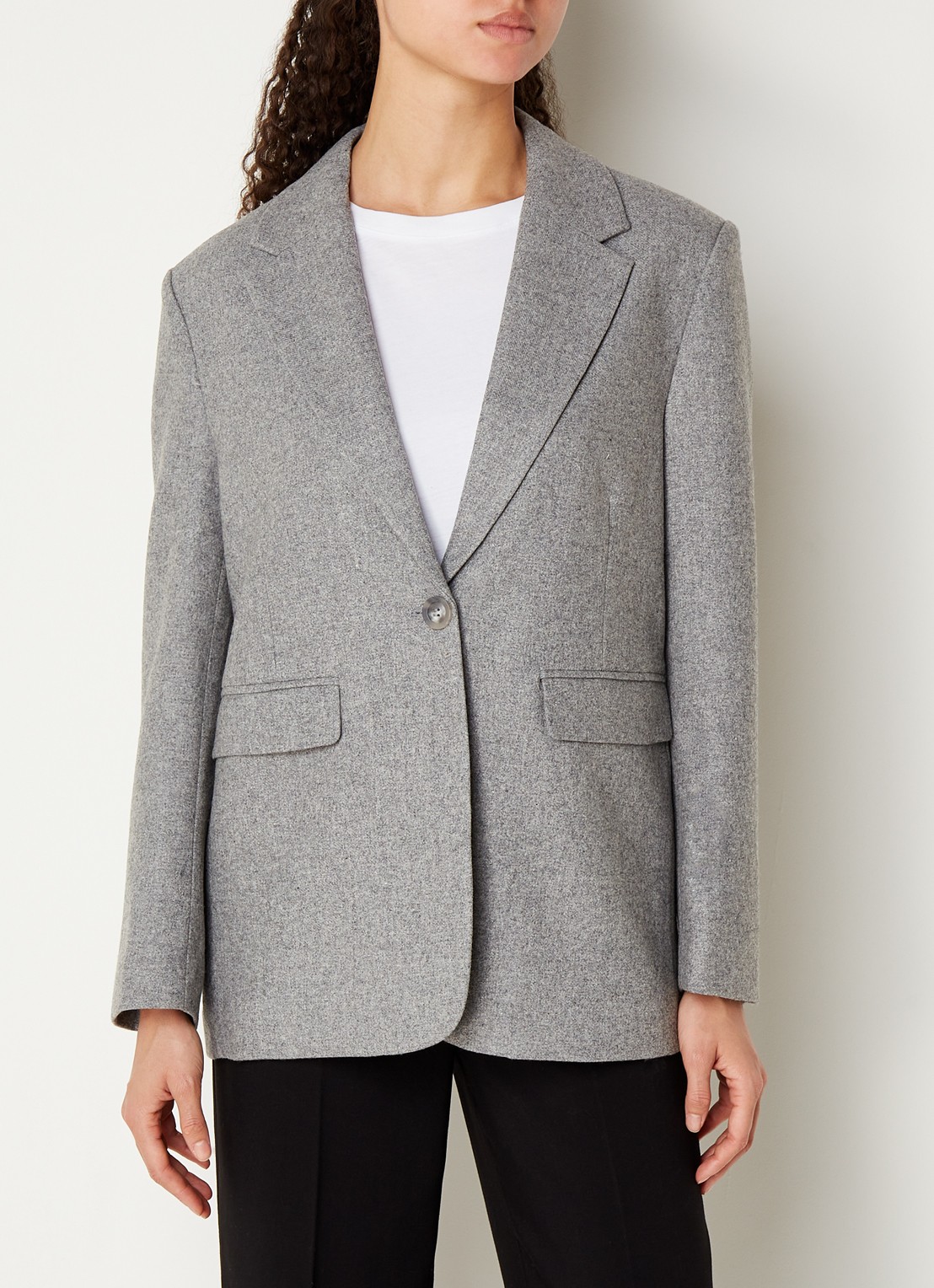 Neo Noir Gaby blazer in wolblend met klepzakken - detail 4 grijsmele