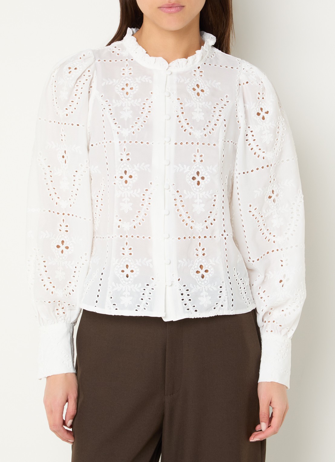 Neo Noir Gilda blouse met opengewerkt dessin - detail 4 wit