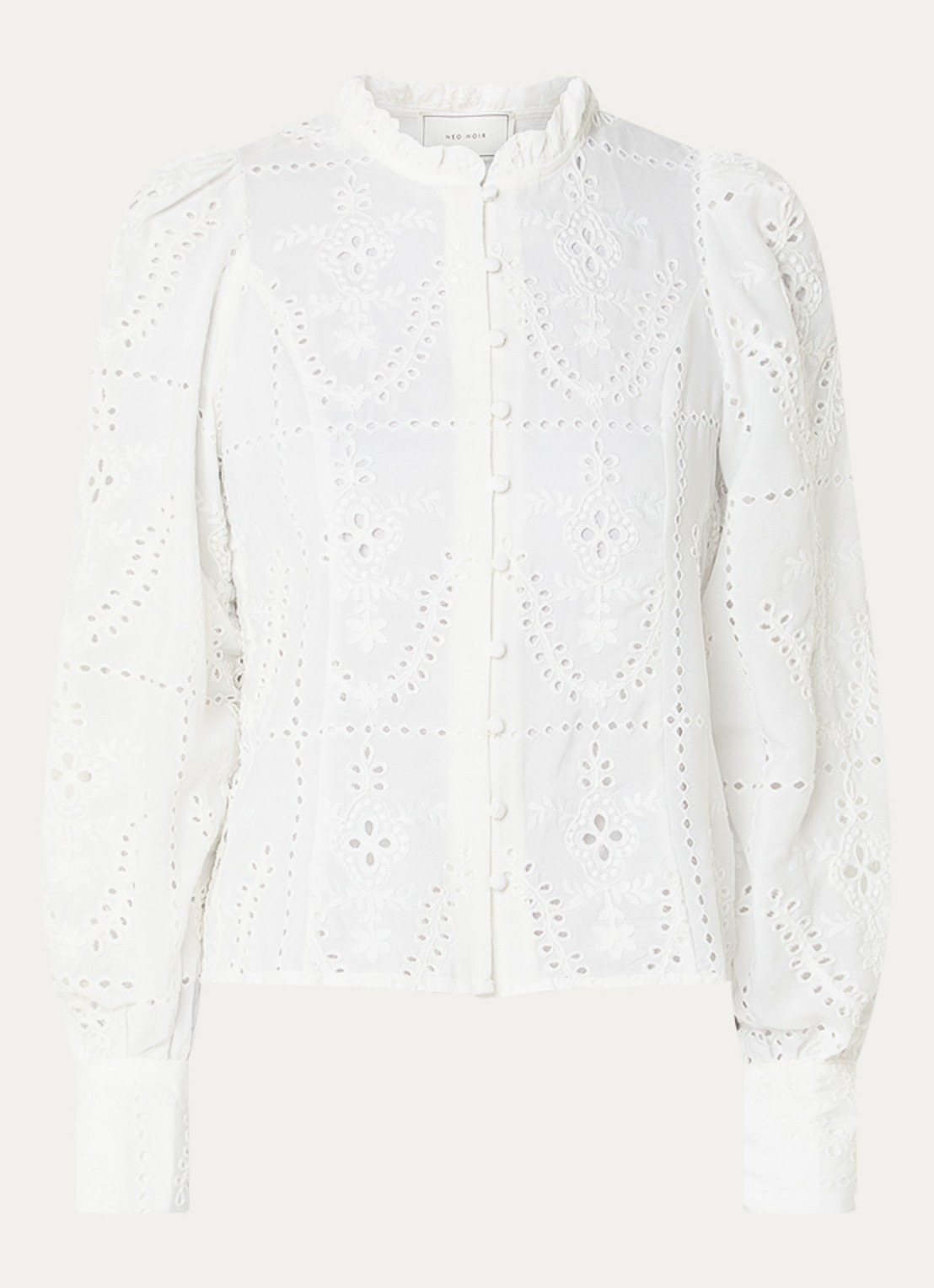 Neo Noir Gilda blouse met opengewerkt dessin - voorkant wit