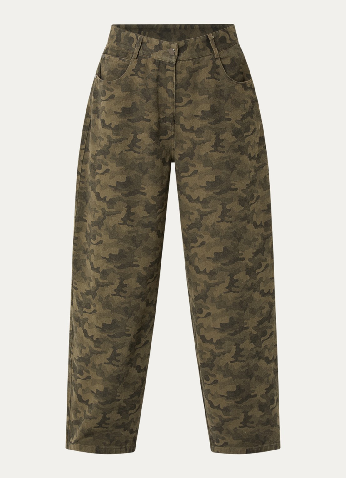 Neo Noir Haven high waist tapered fit broek met camouflageprint - voorkant 2 legergroen