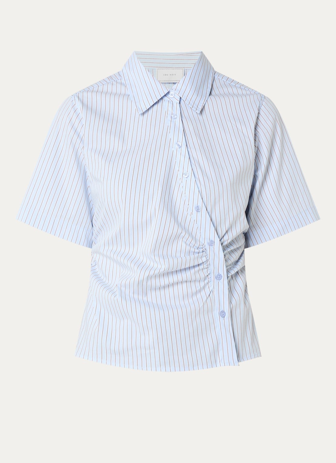 Neo Noir Hazel Stripe asymmetrische blouse met streepprint - voorkant 3 lichtblauw