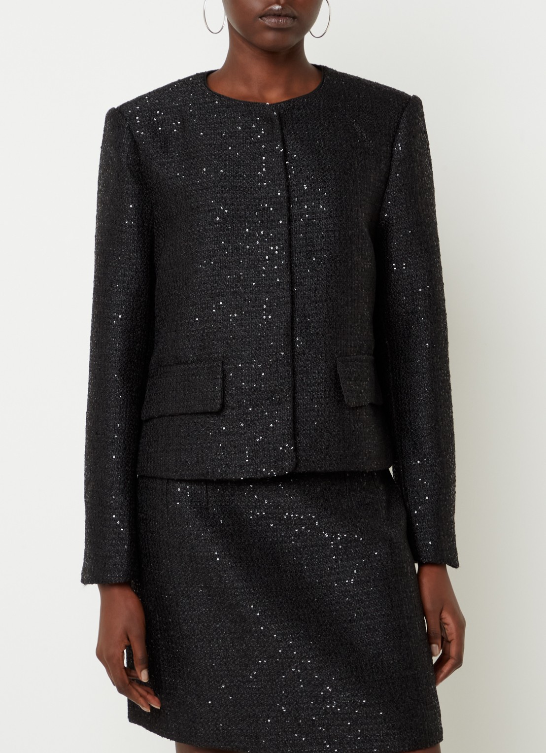 Neo Noir Helina blazer met tweed-look en pailletten - detail 2 zwart