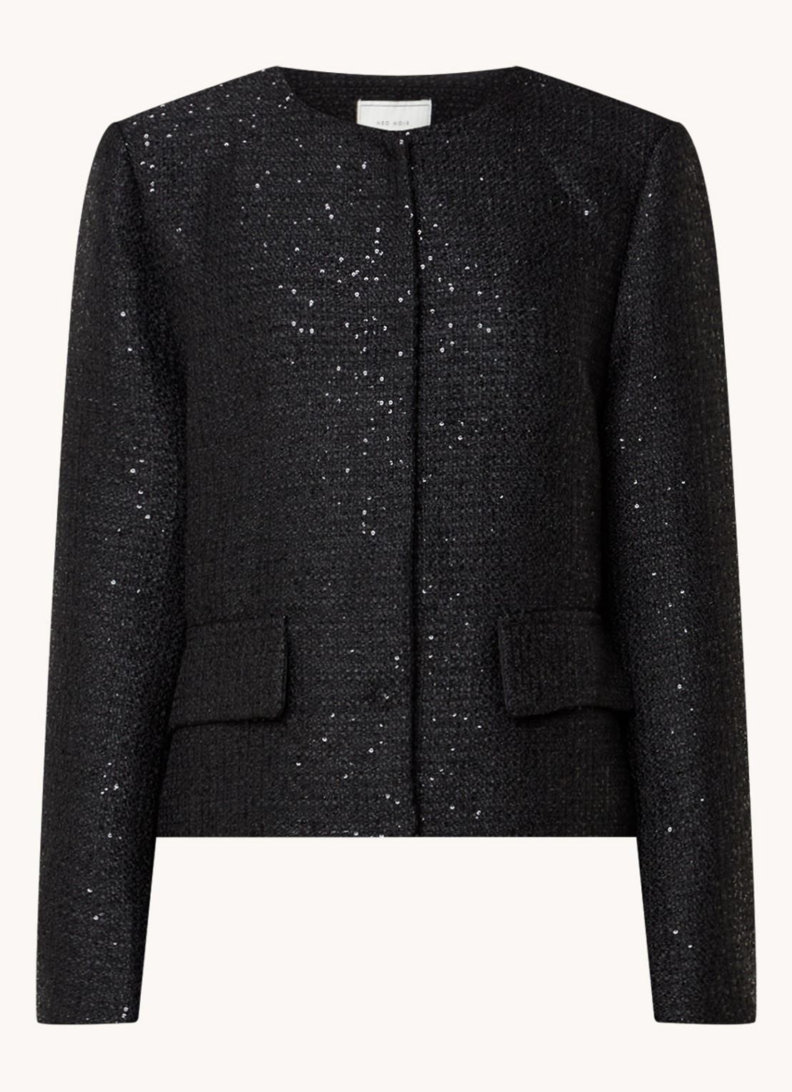 Neo Noir Helina blazer met tweed-look en pailletten - voorkant 4 zwart