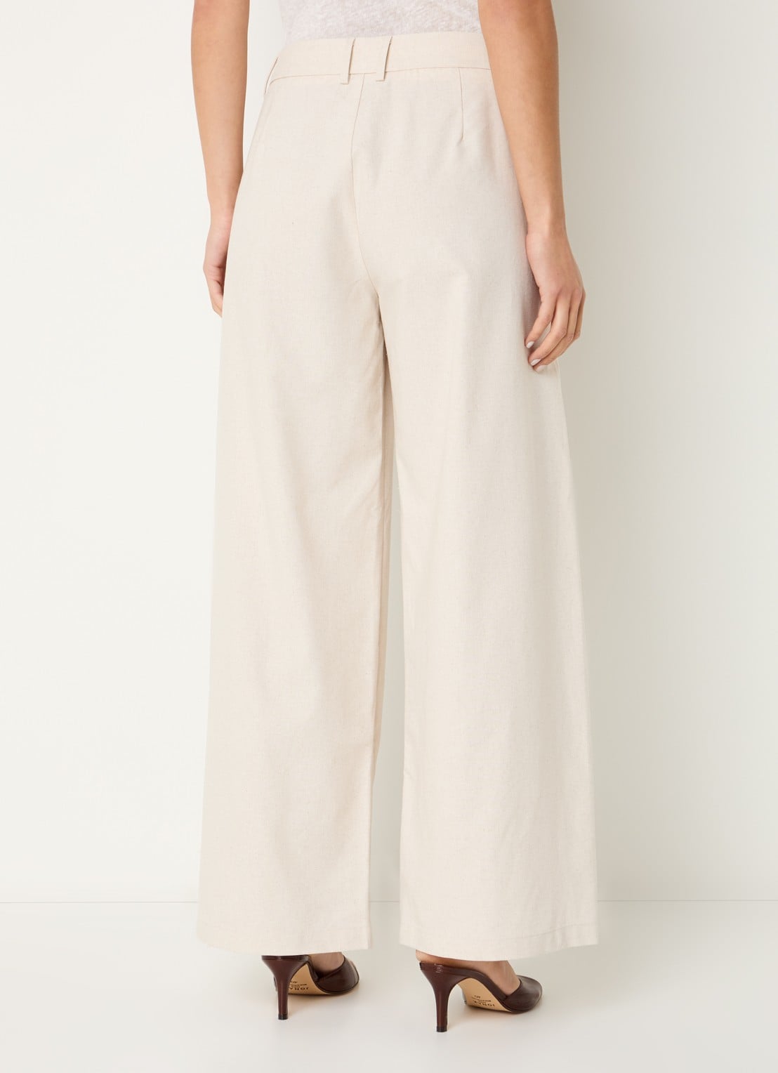 Neo Noir High waist wide fit broek in linnenblend met steekzakken - achterkant 4 gebroken wit